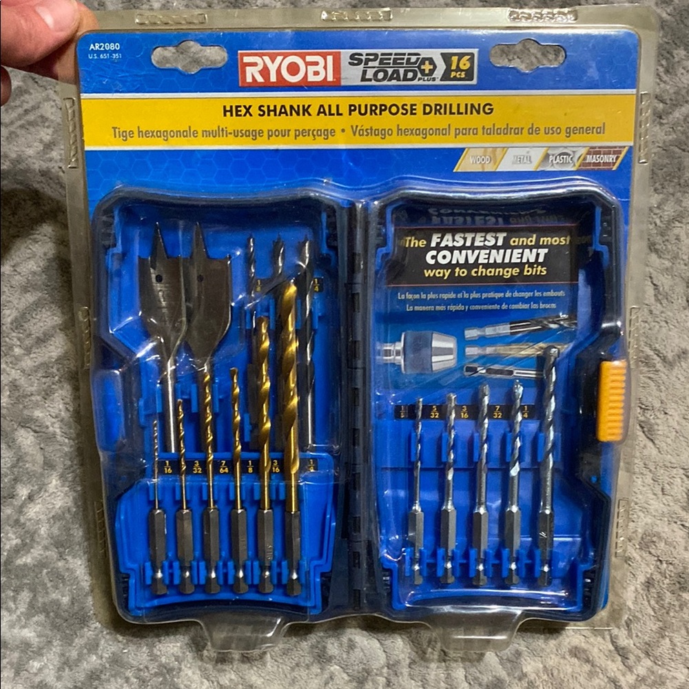 NWT, Ryobi Hex Shank Drill Bit Set - 16 Piece